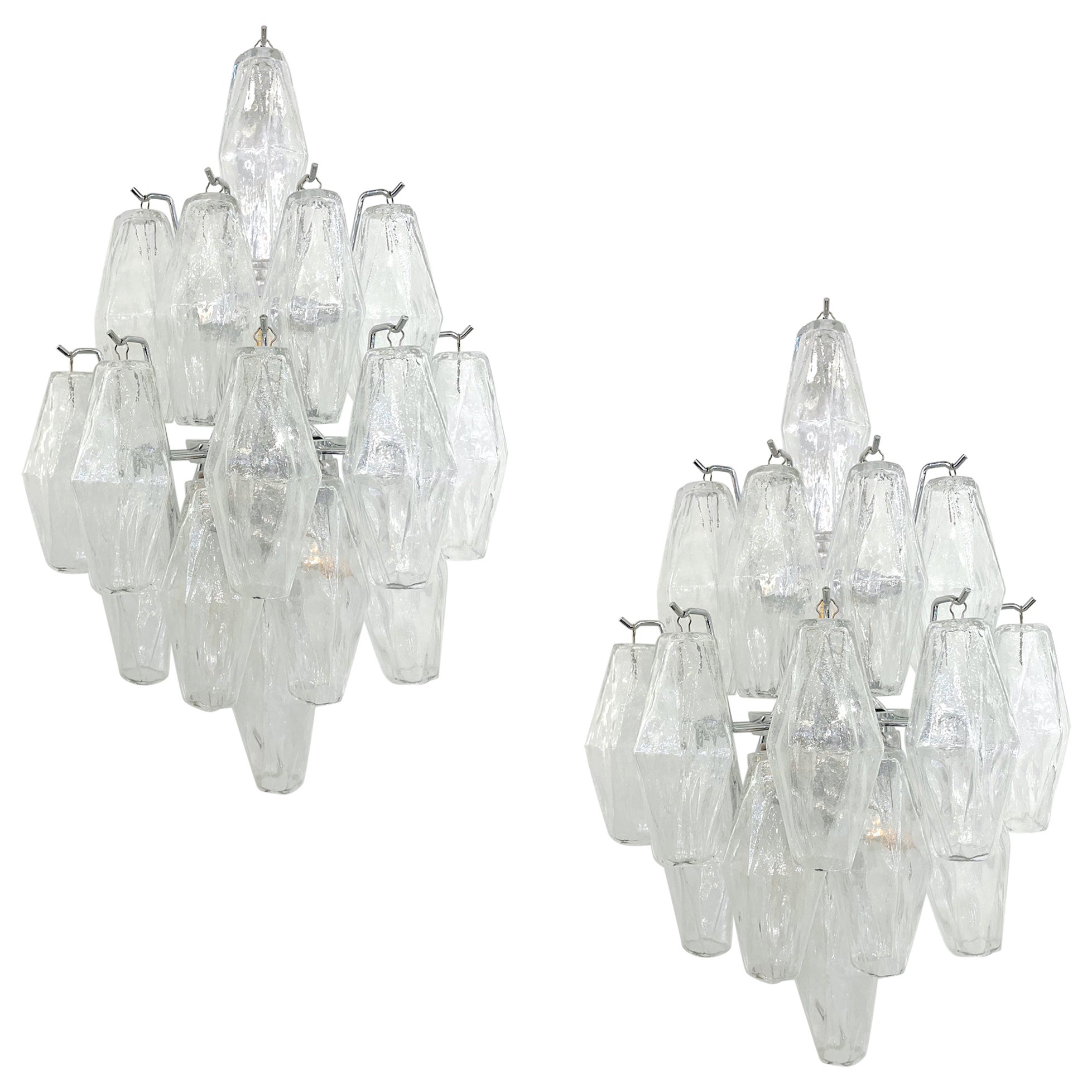 Contemporary Italian Poliedri Crystal Clear Murano Glass Multi-Tier Wall Lights For Sale