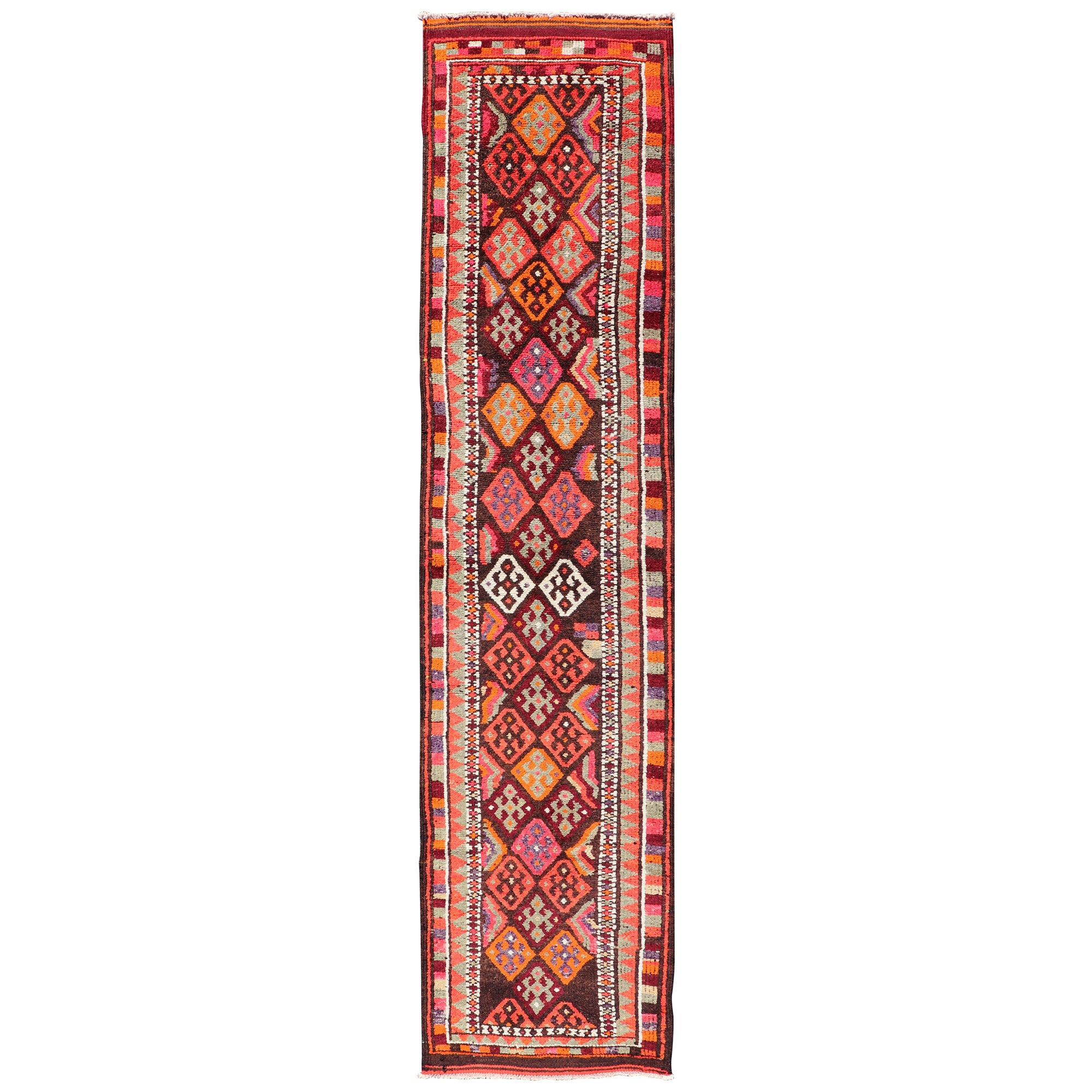 Turkish Geometric Kurdish Design Vintage Runner With All-Over Tribal Design