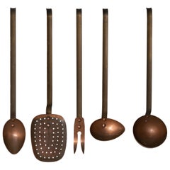 Vintage Belgian Copper Kitchen Tools, Set of Five