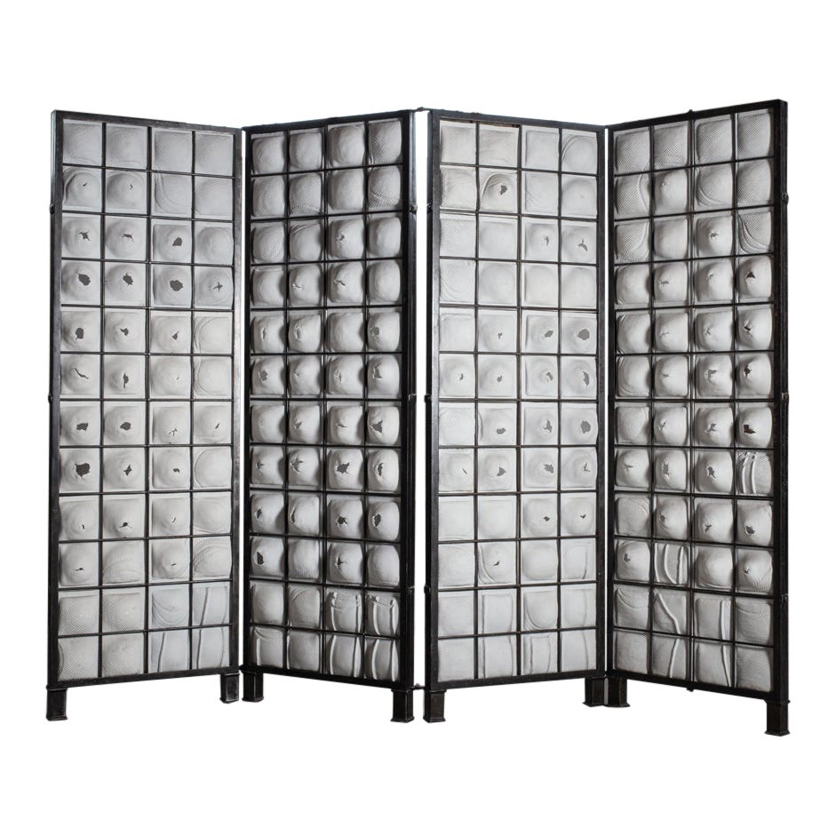 Large Porcelain Biscuit Screen with Four Adjustable Leaves, Anne Barrès, 2010 For Sale