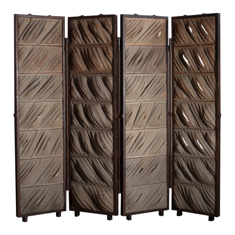 Large Glazed Stoneware Screen with Four Leaves, Anne Barrès, circa 2000-2010 For Sale