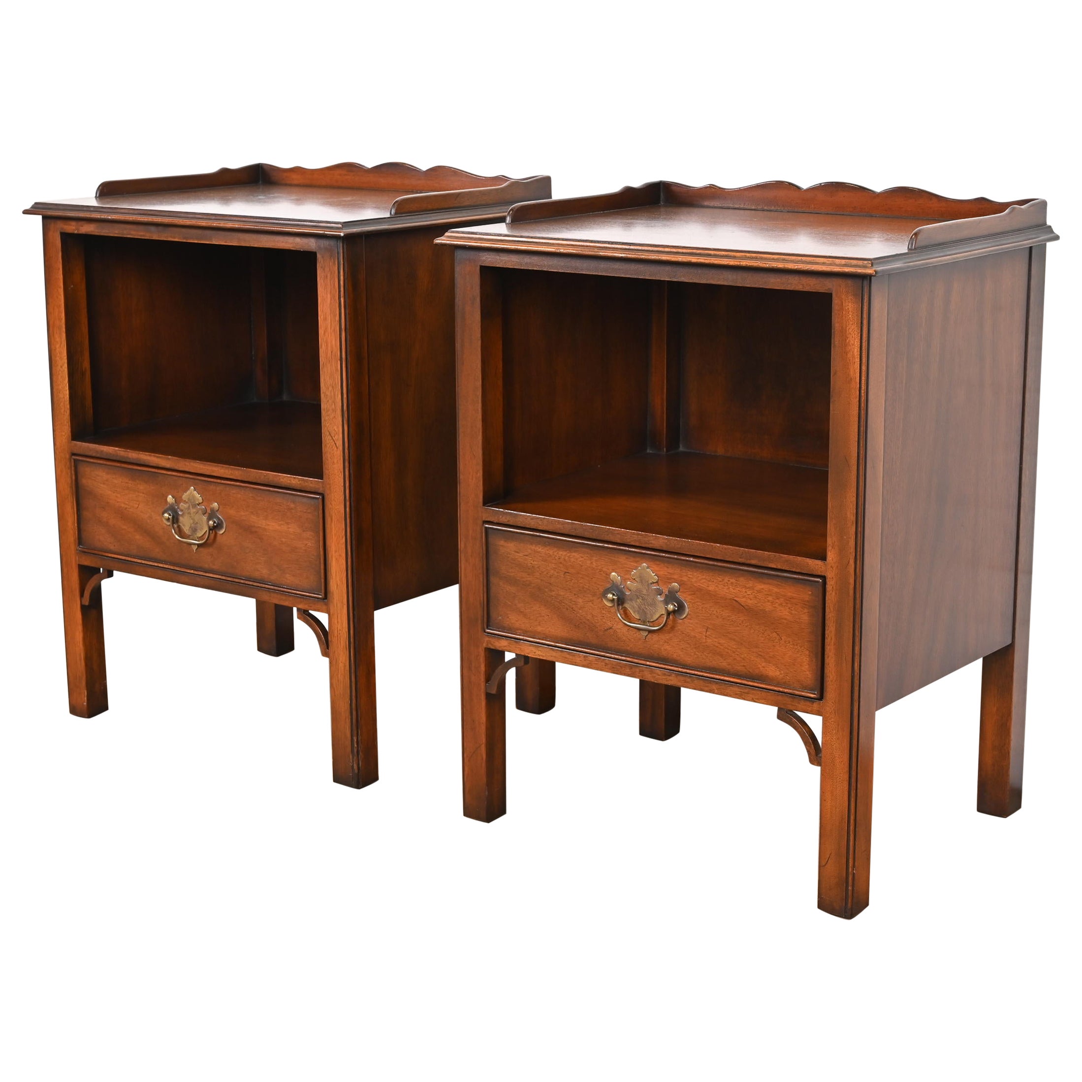 Kindel Furniture Georgian Carved Mahogany Nightstands, Pair