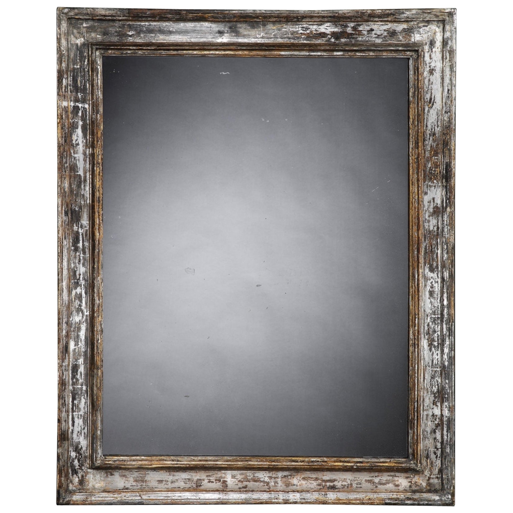 Large Italian Silver Leaf Rectangular Framed Mirror For Sale