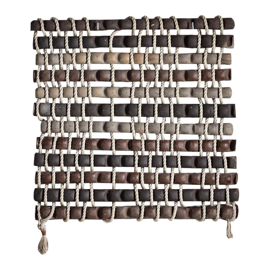 Wall Sculpture Entitled «Tressage Tubulaire» in Grey, Brown and Black Stoneware For Sale