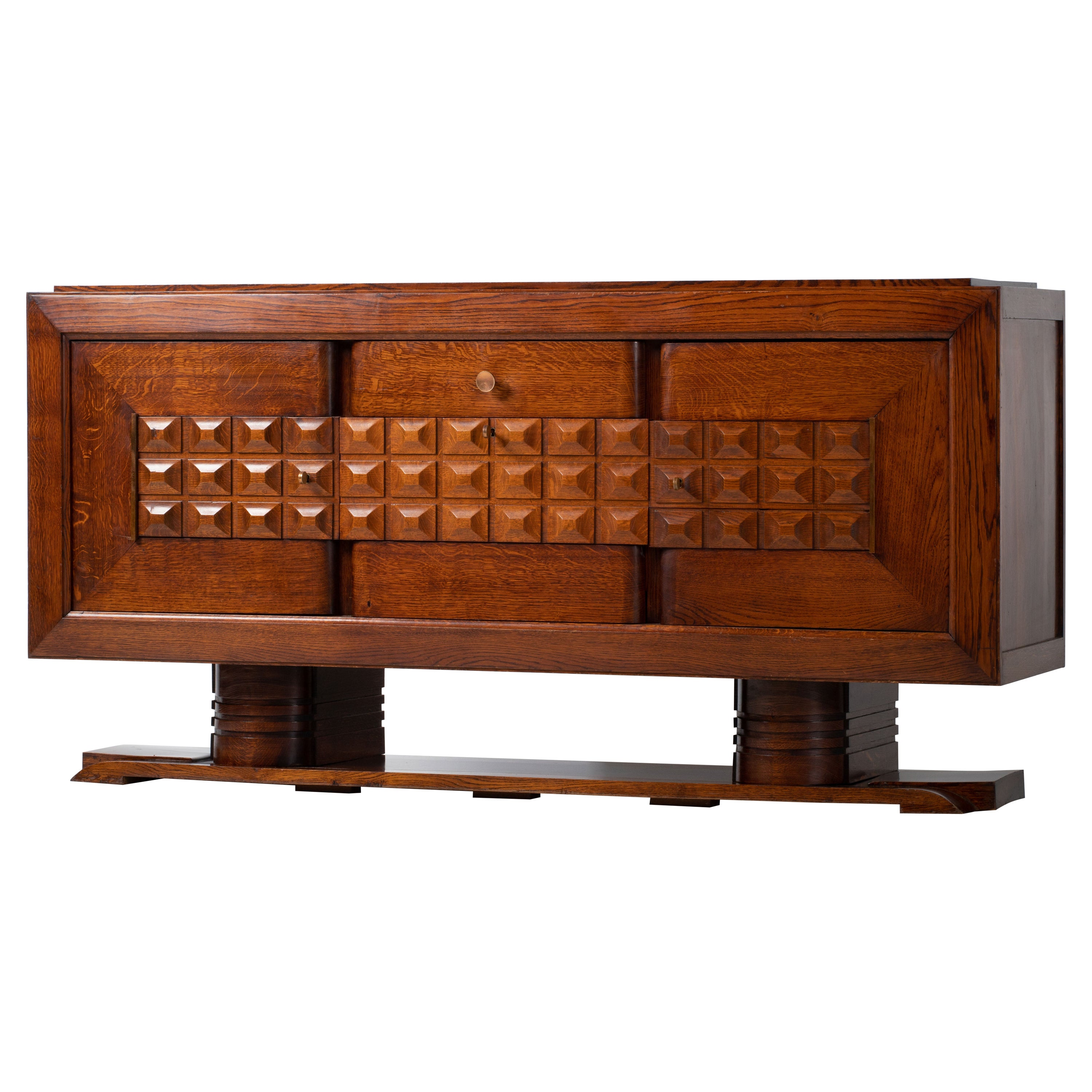 Large French Oak Art Deco Sideboard Att. to Charles Dudouyt, France, C1940s For Sale