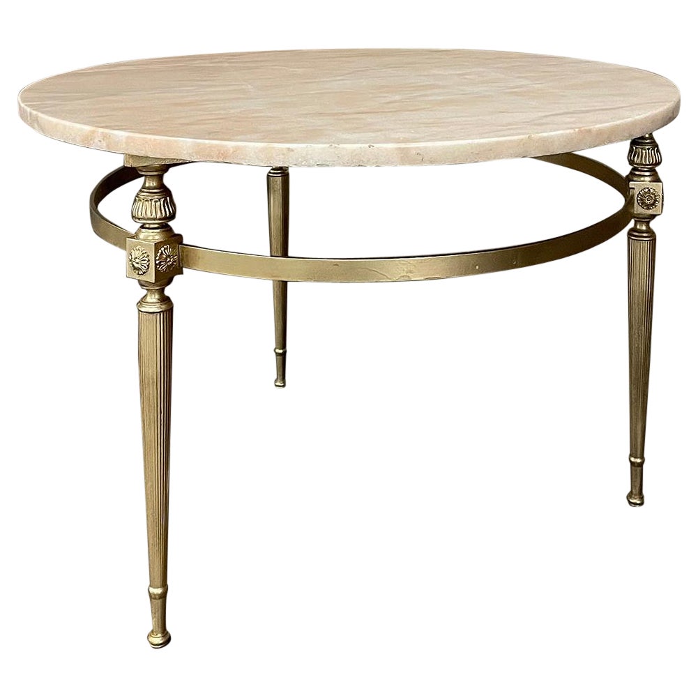 Mid-Century Modern Round Brass & Marble Coffee Table, Lamp Table