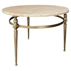 Mid-Century Modern Round Brass & Marble Coffee Table, Lamp Table