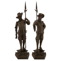 True Pair of French 19th Century Louis XVI St. Bronze Statues of Soldiers