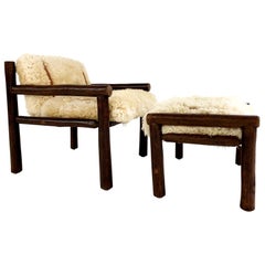 Forsyth X Old Hickory Butte Chair and Ottoman with Custom Sheepskin Cushions