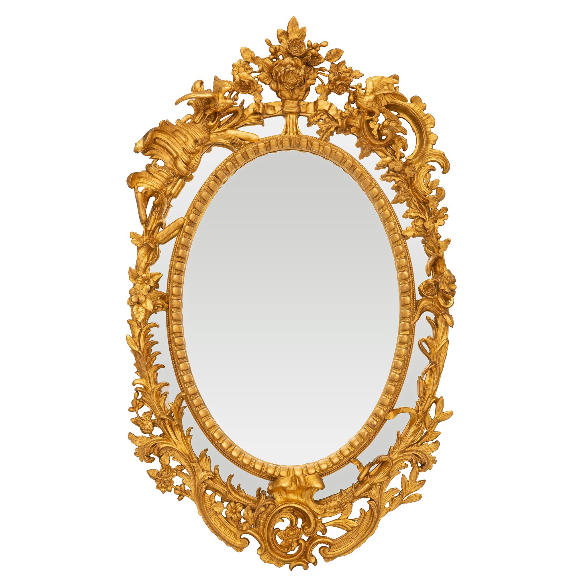 Miroir en bois doré à double cadre Louis XV du 19ème siècle français