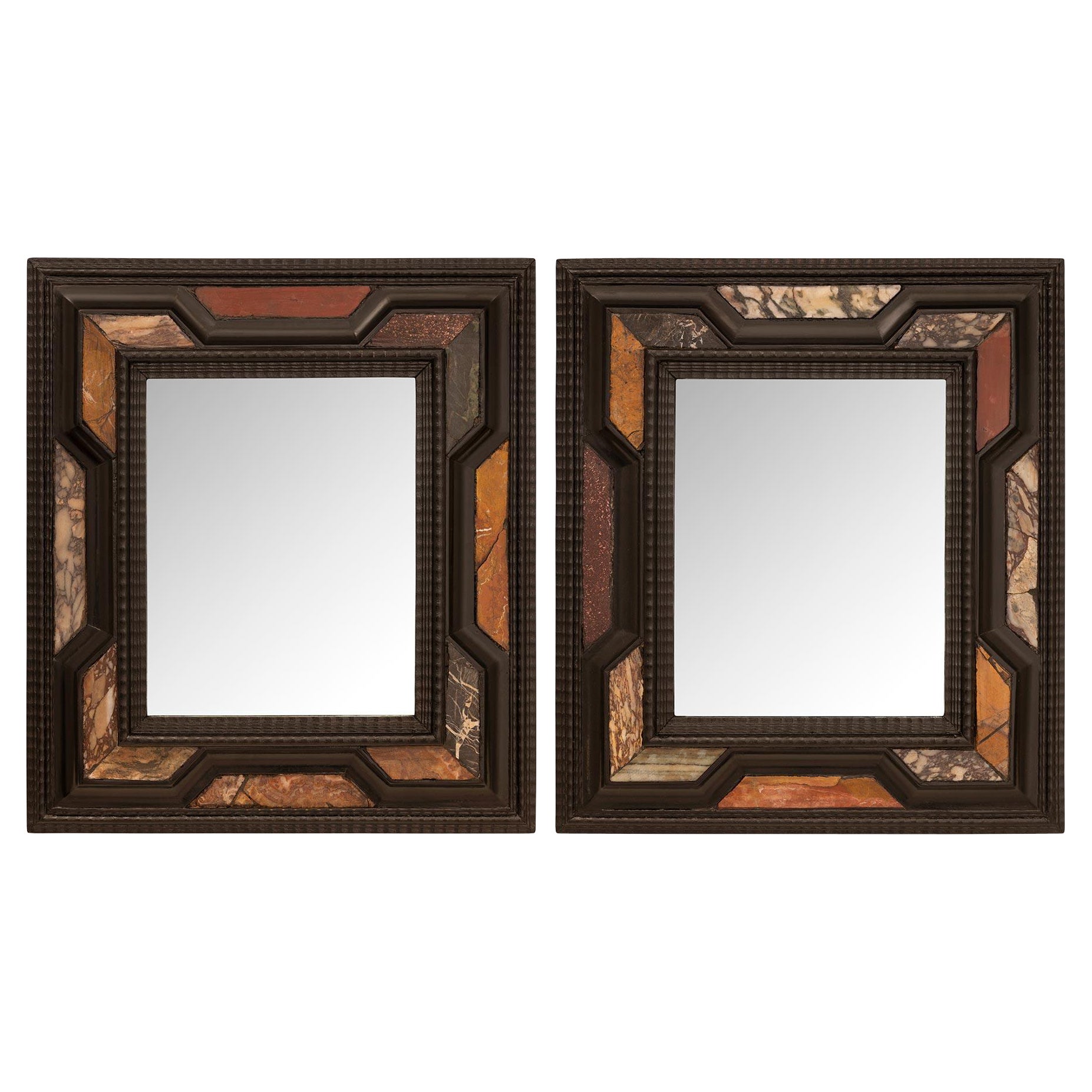Pair Of Italian 19th Century Florentine St. Ebonized Fruitwood And Marble Mirror For Sale