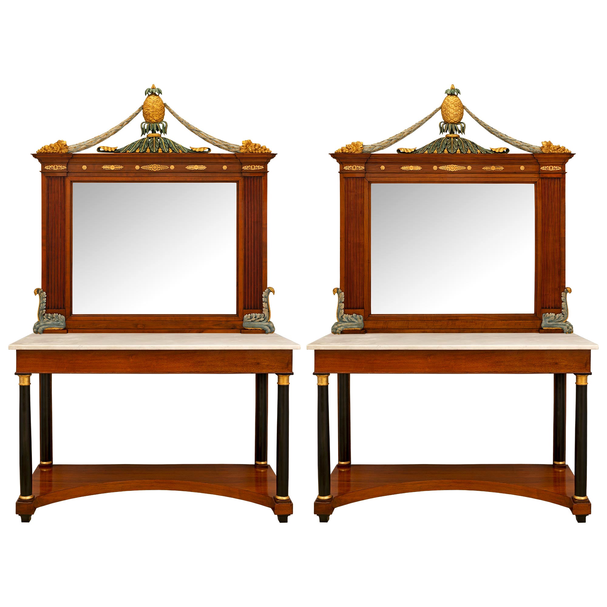 Pair Of Italian 19th Century Neo-Classical St. Matching Mirrors And Consoles