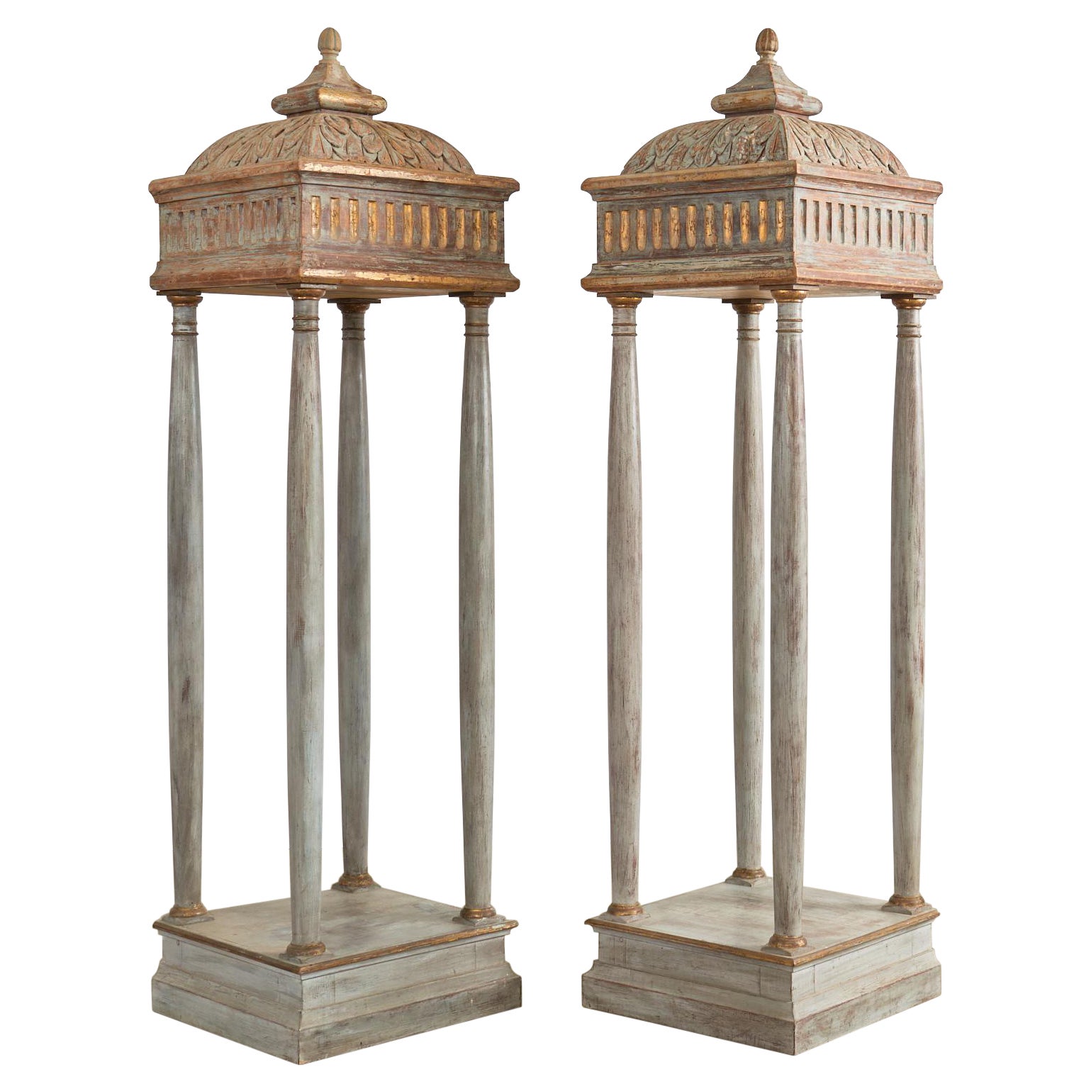 Pair of Italian Painted Altar Display Pedestal Vitrines For Sale