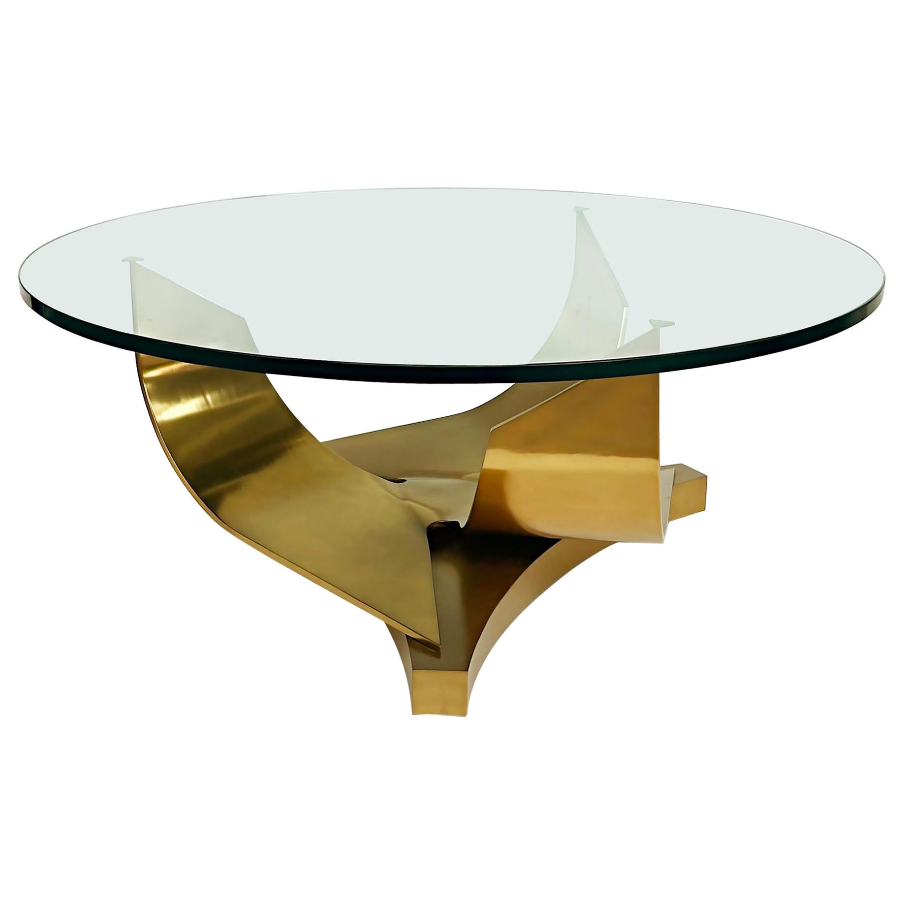 Sculptural Ron Seff Bronze "Coronet" Coffee Table 1980s with Glass Top