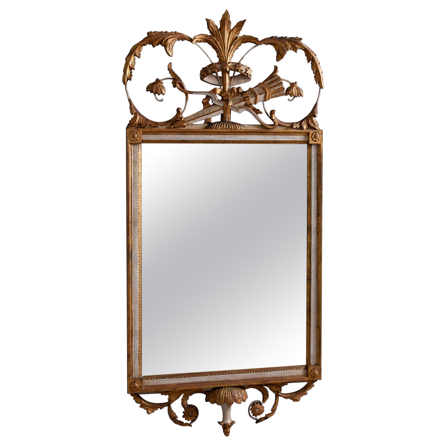Vintage Gilt Wood Framed Mirror with Fancy Crest For Sale