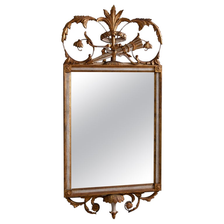 Vintage Gilt Wood Framed Mirror with Fancy Crest For Sale at 1stDibs