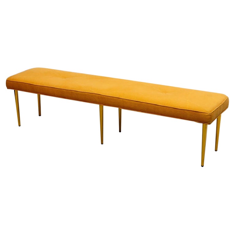 Six Leg MidCentury Style Upholstered Long Bench For Sale at 1stDibs