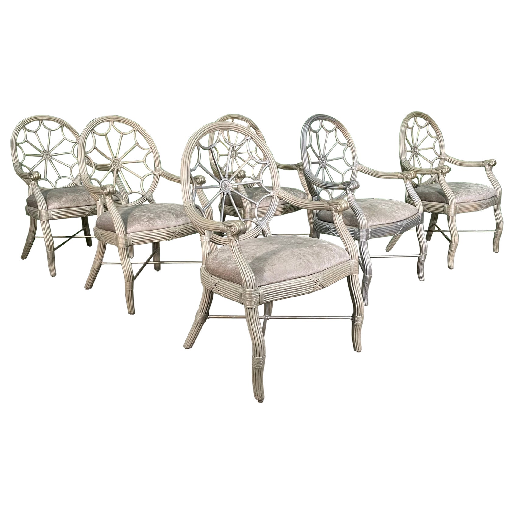 Rattan Spider Back Dining Arm Chairs, Set of 6