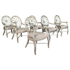 Retro Rattan Spider Back Dining Arm Chairs, Set of 6