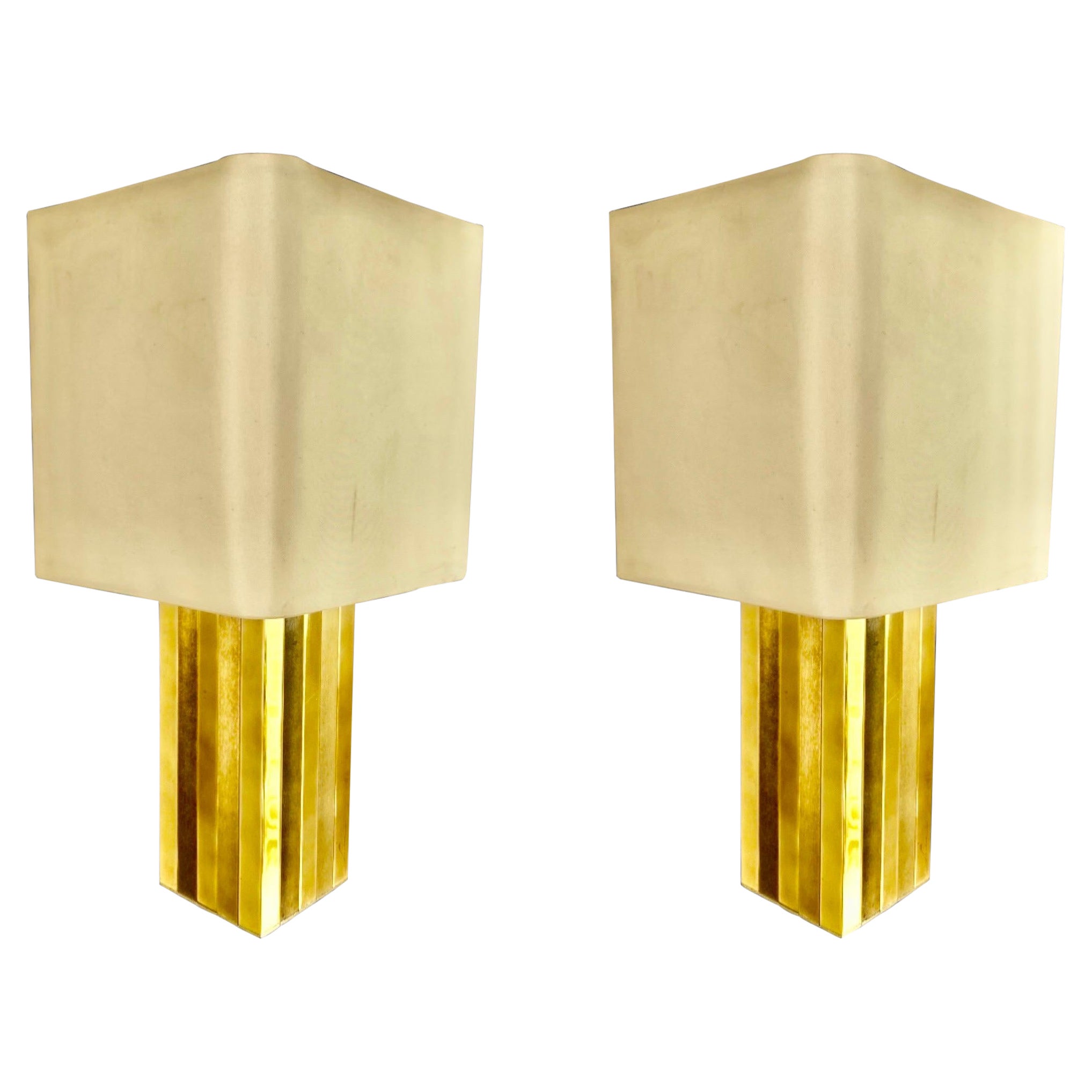 Bd lumica  brass gilt gold table lamp or Wall Sconce pair , spain 1970 For Sale