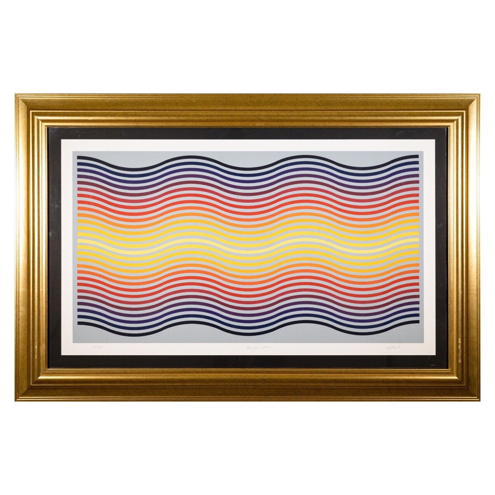 Jurgen Peters Rainbow Waves 1981 Op Art Modern Signed Lithograph 106/250 Framed