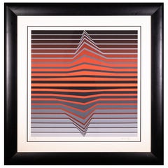 Victor Vasarely Black & Red Lines Signed Op Art Modern Serigraph 226/300 Framed