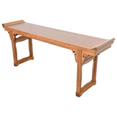 Used Baker Hollywood Regency Chinoiserie Burled Walnut Altar Table or Console Table