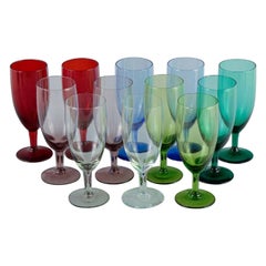 Vintage Lennart Rosén for Reijmyre, Twelve Colored "Lorry" Wine Glasses