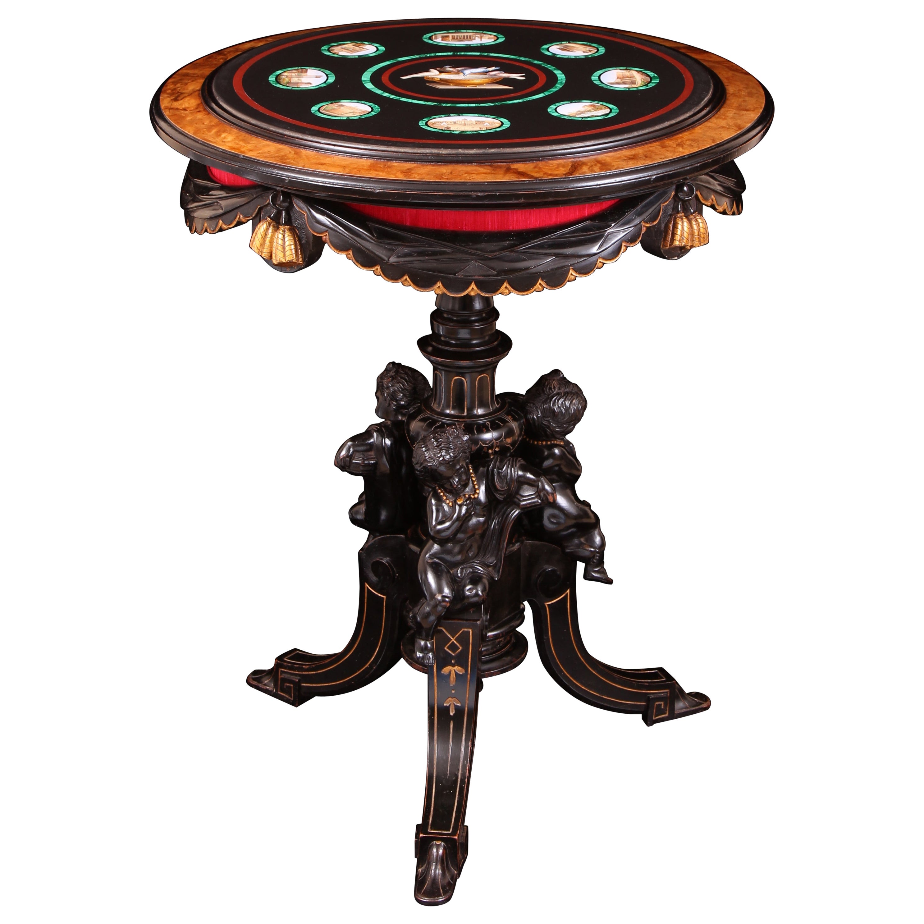 Table italienne du 19ème siècle en micromosaïque, bronze et bois doré à la feuille 
