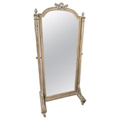 Antique 19th Century Cheval, Floor Mirror, Louis XVI, Whitewashed, Standing Mirror