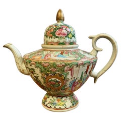 Antique Rose Medallion Teapot, 19th Century