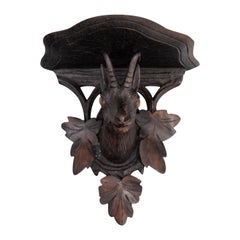 Antique Swiss Black Forest Carved Chamois Wall Bracket Shelf, circa 1900