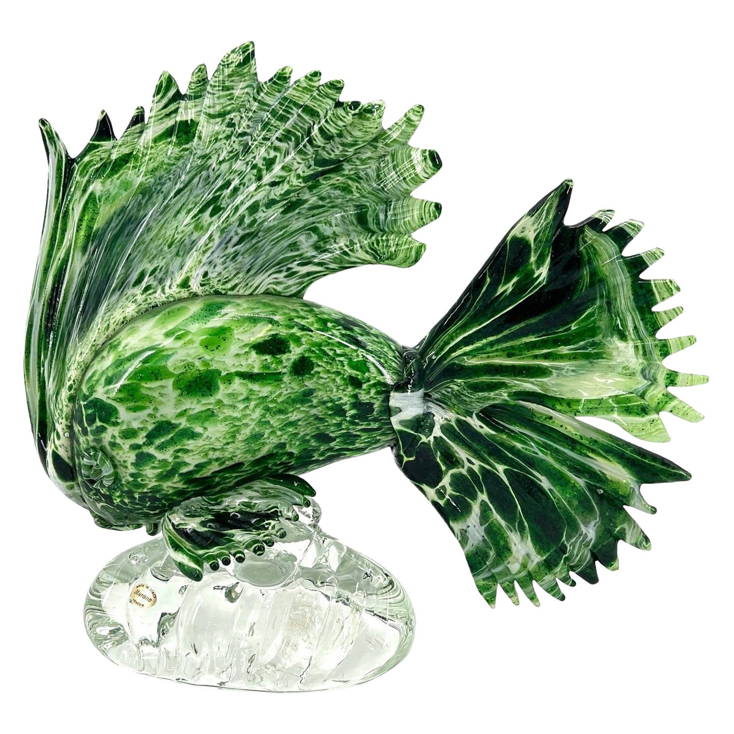 1295 Murano Glass Fish Sculpture, Unique Piece Emerald Green 