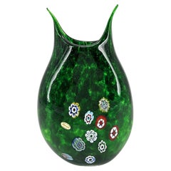 1295 Murano Hand Made Green Avventurina Murrine Vase