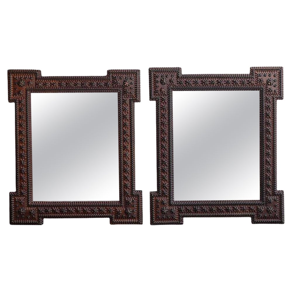 19th Century Matched Pair of Tramp Art Mirror Frames