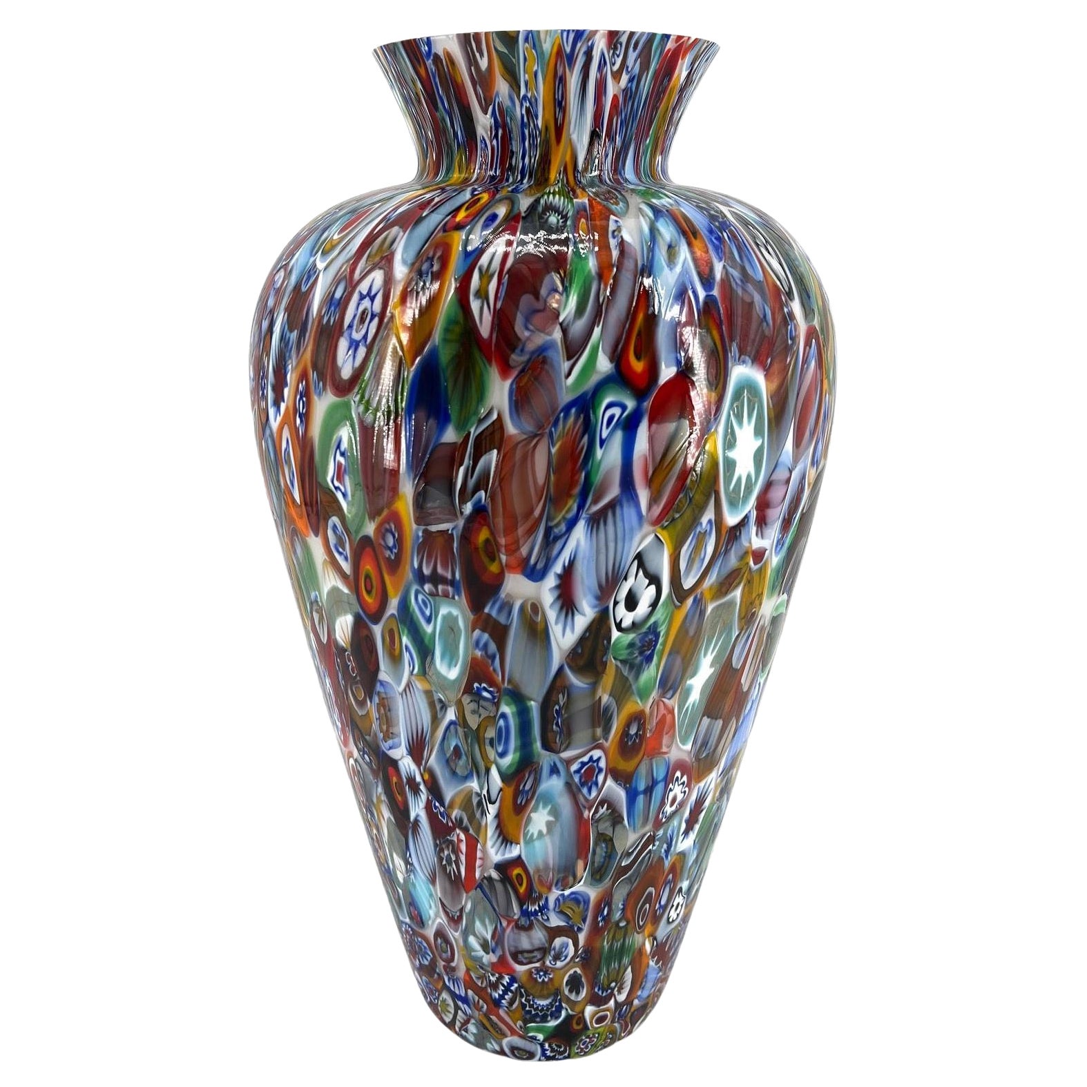 1295 Murano Hand Made Glass Millefiori Murrine Vase Big For Sale