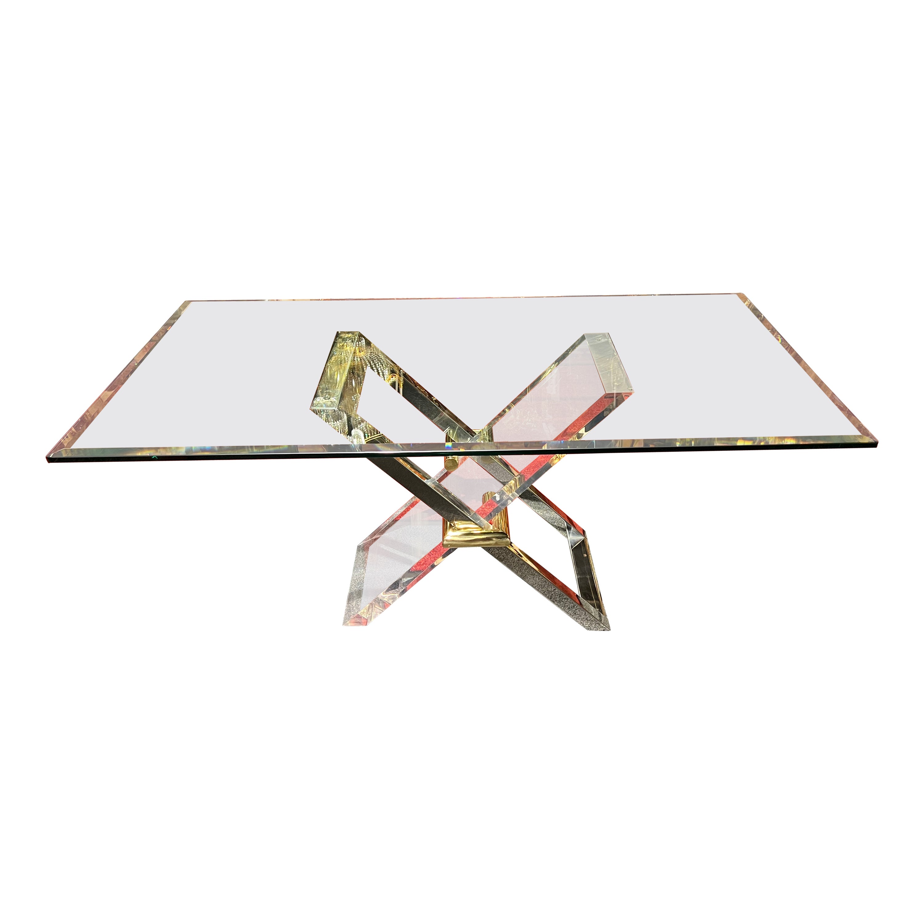 Table de salle à manger design en acrylique massif avec plateau en verre massif