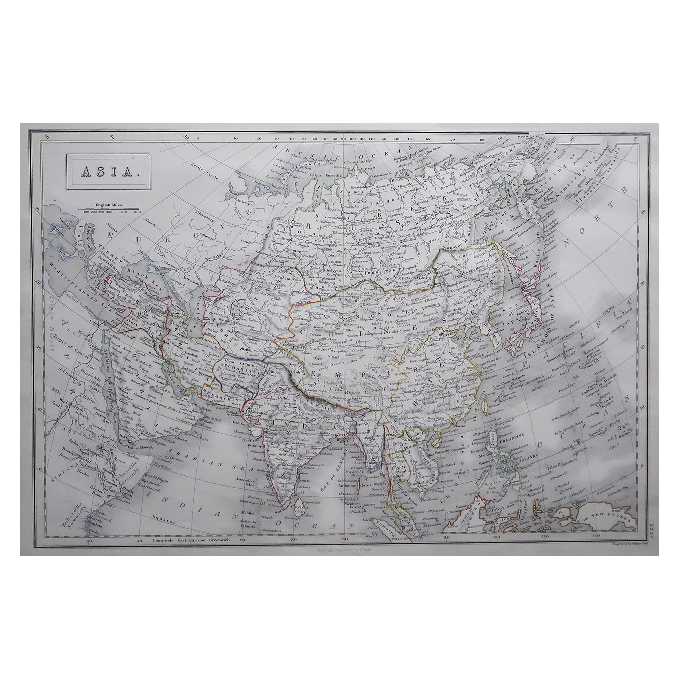 Grande carte ancienne d'Asie de Sidney Hall, 1847 en vente