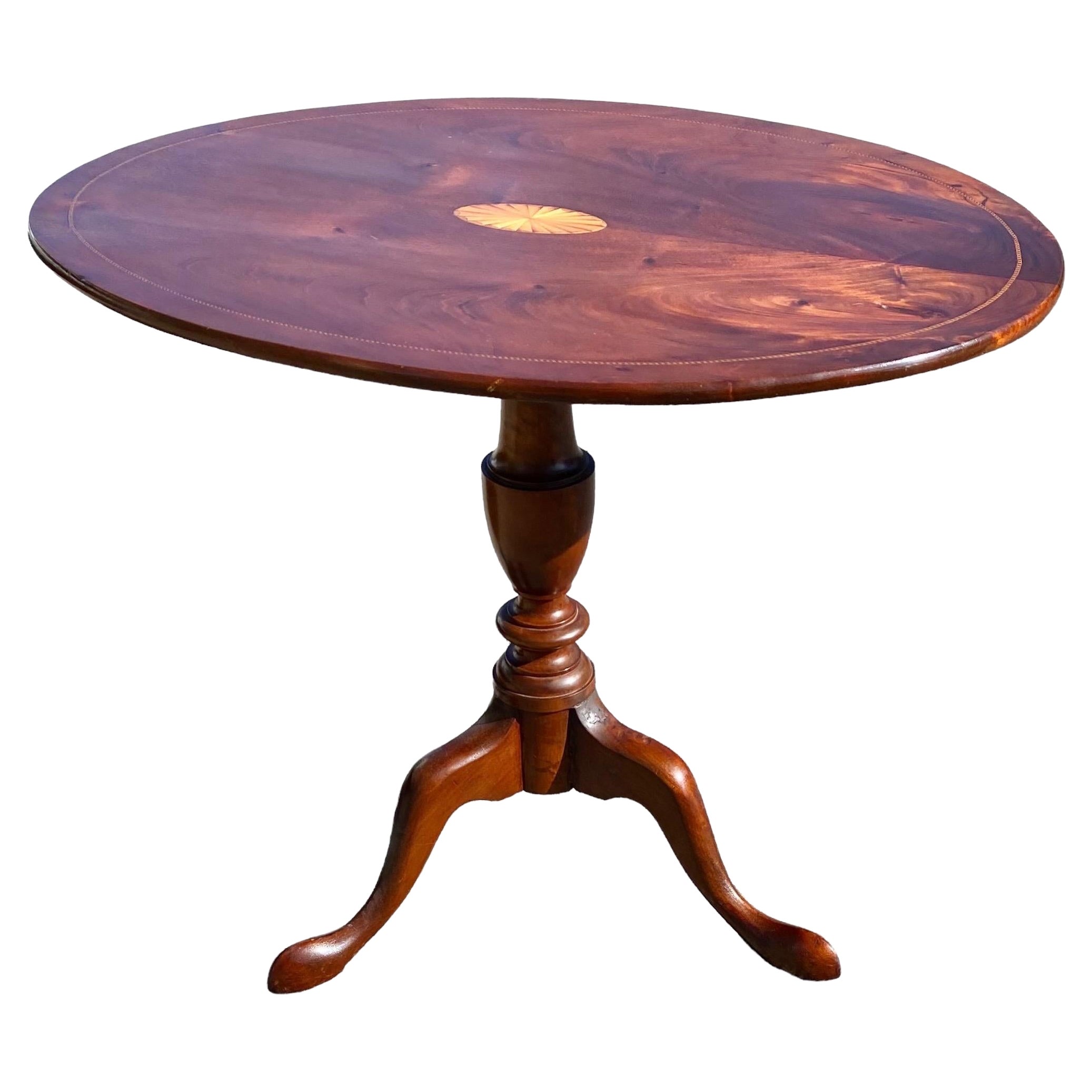 Antique English Inlaid Mahogany Tilt Top Side Table For Sale