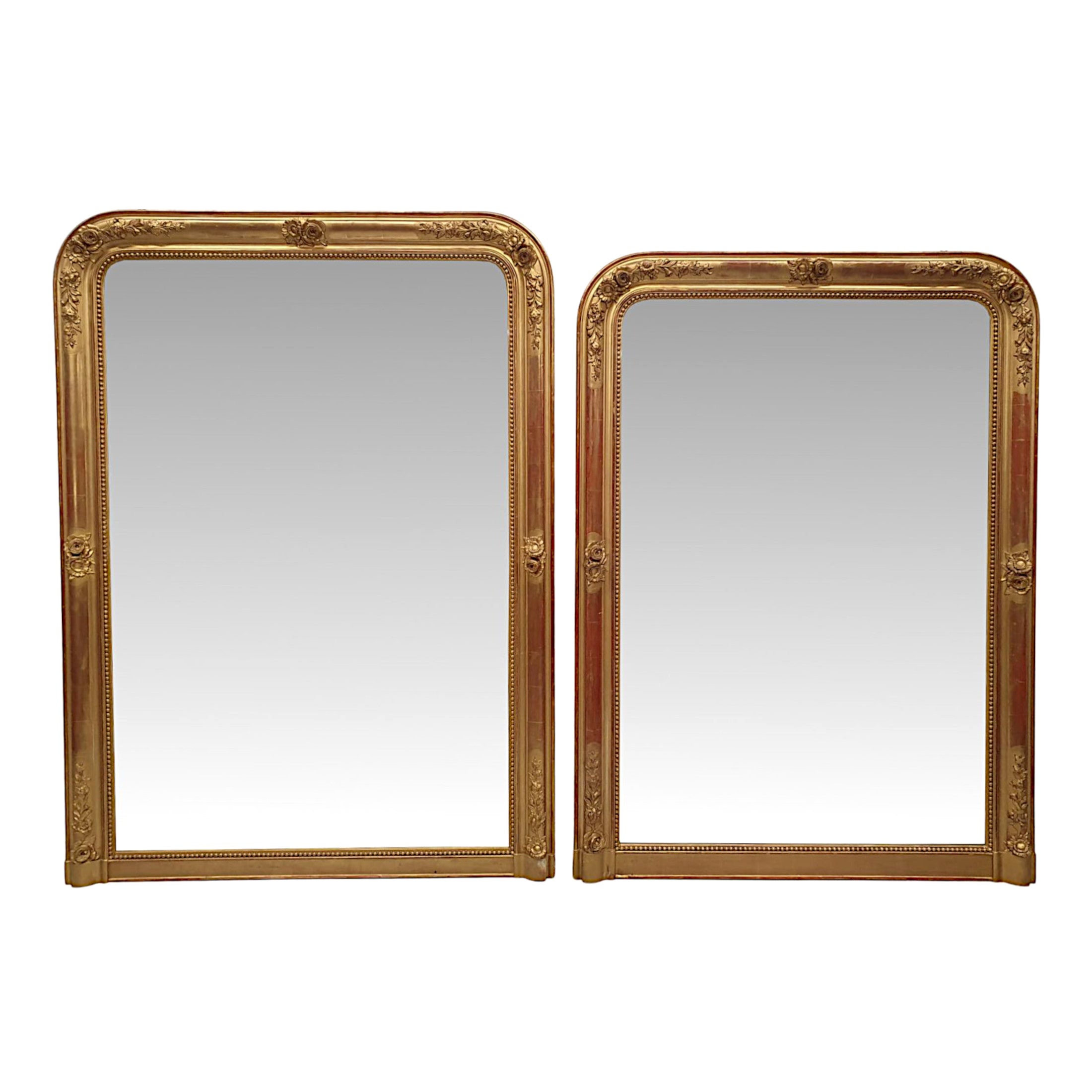 A Fabulous Near Pair of 19th Century Giltwood Overmantle Mirrors For Sale