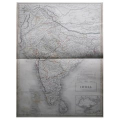 Large Original Antique Map of India by Sidney Hall, 1847