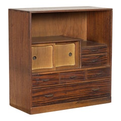 Miniature Japanese Taishō Period Zebra Wood Tansu Chest with Sliding Doors