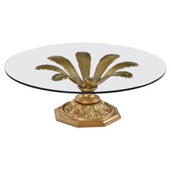 Blossoming Flower Petal Hollywood Regency Gilt Metal Glass Top Coffee Table