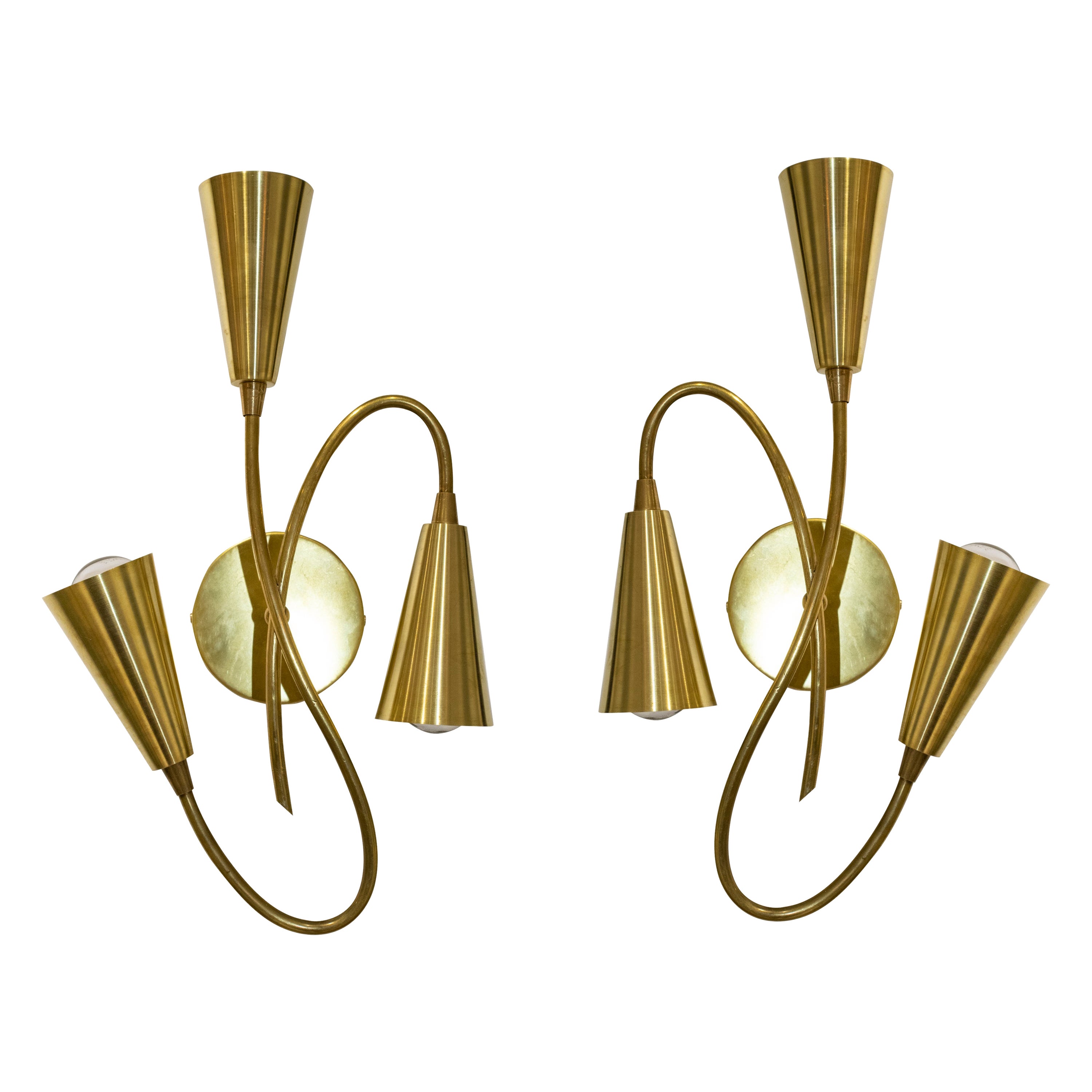 Pair of Handcrafted  Mid-Century Modern Italian Brass Sconces, Italy, 1960