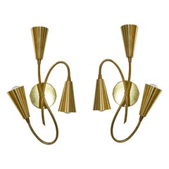 Pair of Handcrafted  Mid-Century Modern Italian Brass Sconces, Italy, 1960