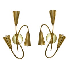 Pair of Handcrafted Mid-Century Modern Italian Brass Sconces, Italy, 1960