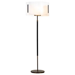 Retro 20th Century Giuseppe Ostuni Oluce Floor Lamp in Brass and Plexi Diffuser, 50s