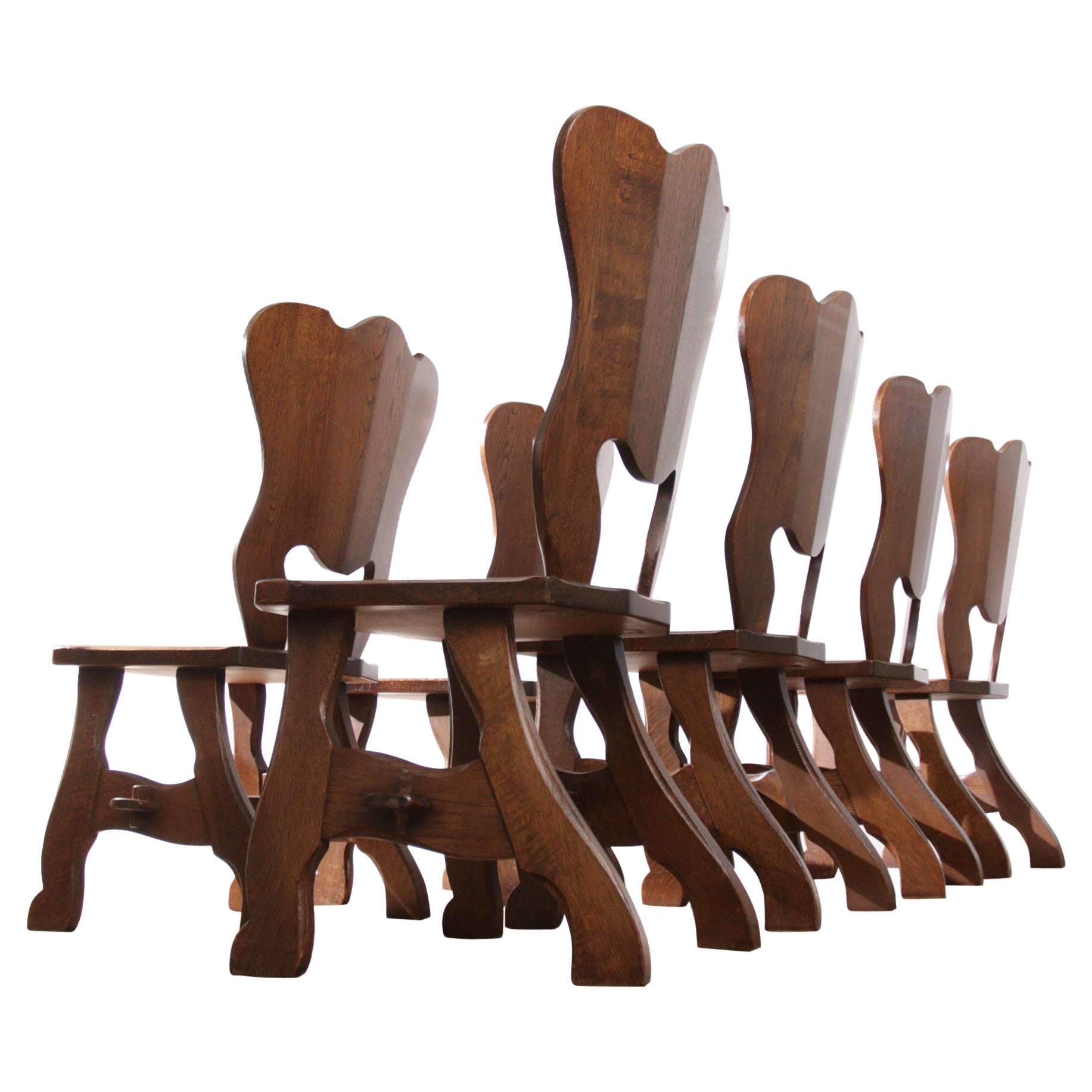 Set of 4 Brutalist Wabi Sabi Oak Dining Room Chairs