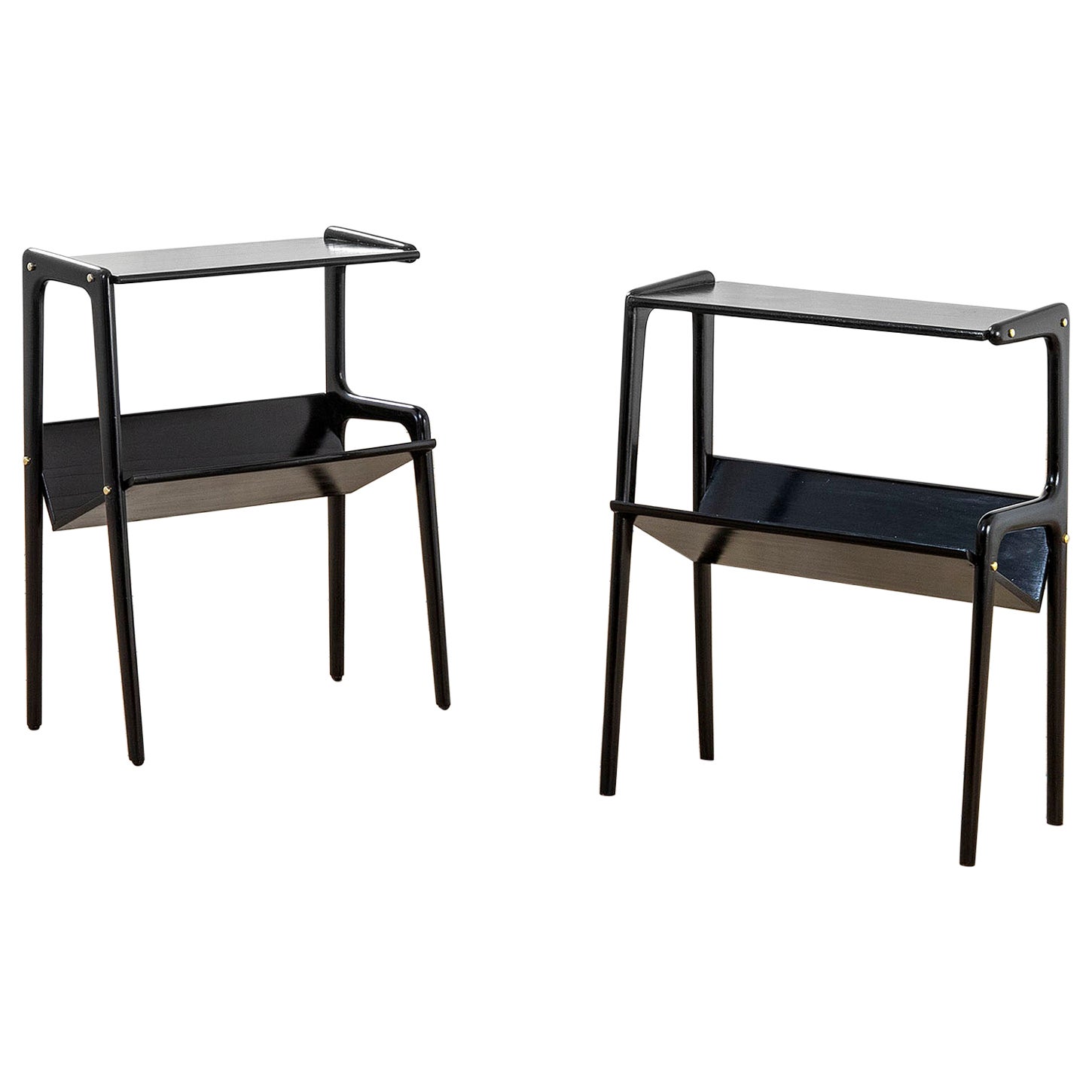 20th Century Ico Parisi Pair of Magazine Racks in Black Lacquered Wood, 1950s For Sale