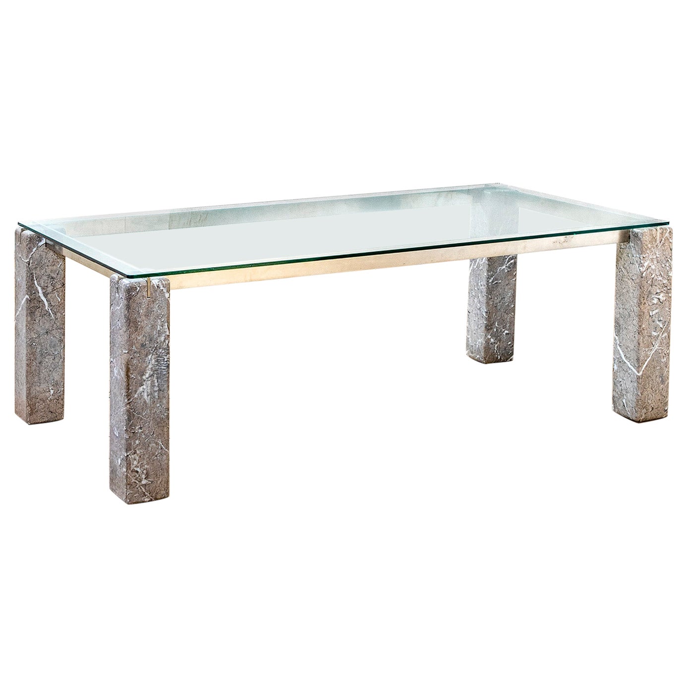 20th Century Renato Polidori Skipper Table Mod. Faraone Marble and Crystal, 80s For Sale